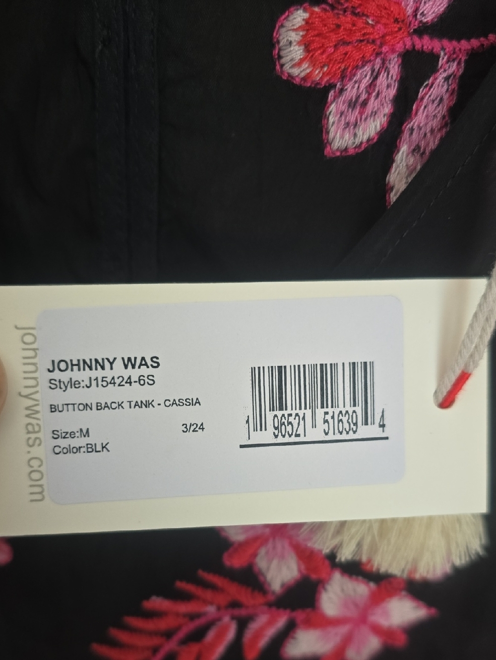 NWT JOHNNY WAS Button Back Cassia Embroidered Tank - Picture 5 of 12